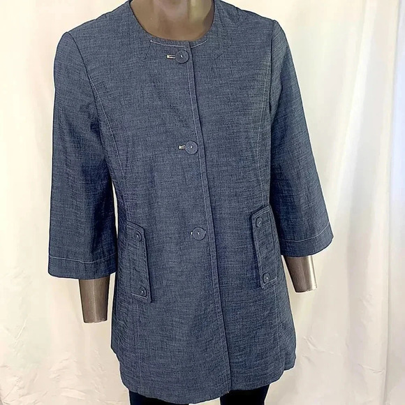 Rafaella Button Down 3/4 Sleeve Blazer Lightweight Jacket Size 8 Slate Blue - Picture 1 of 13